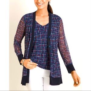 Chico’s Plaid Mesh Cardigan & Shell set